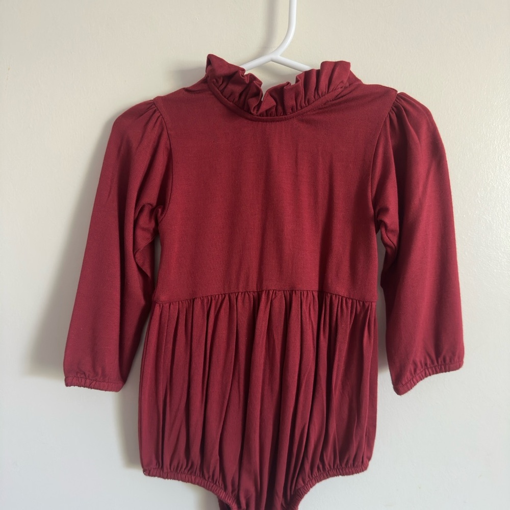 Kate Quinn Red Bodysuit with Ruffled Neckline